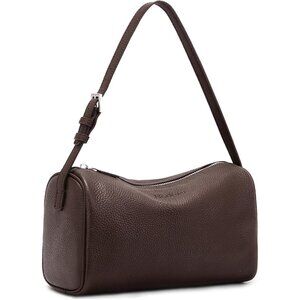 Women Coffee Small Barrel Shoulder Hobo Handbag Genuine Leather Crossbody Purses